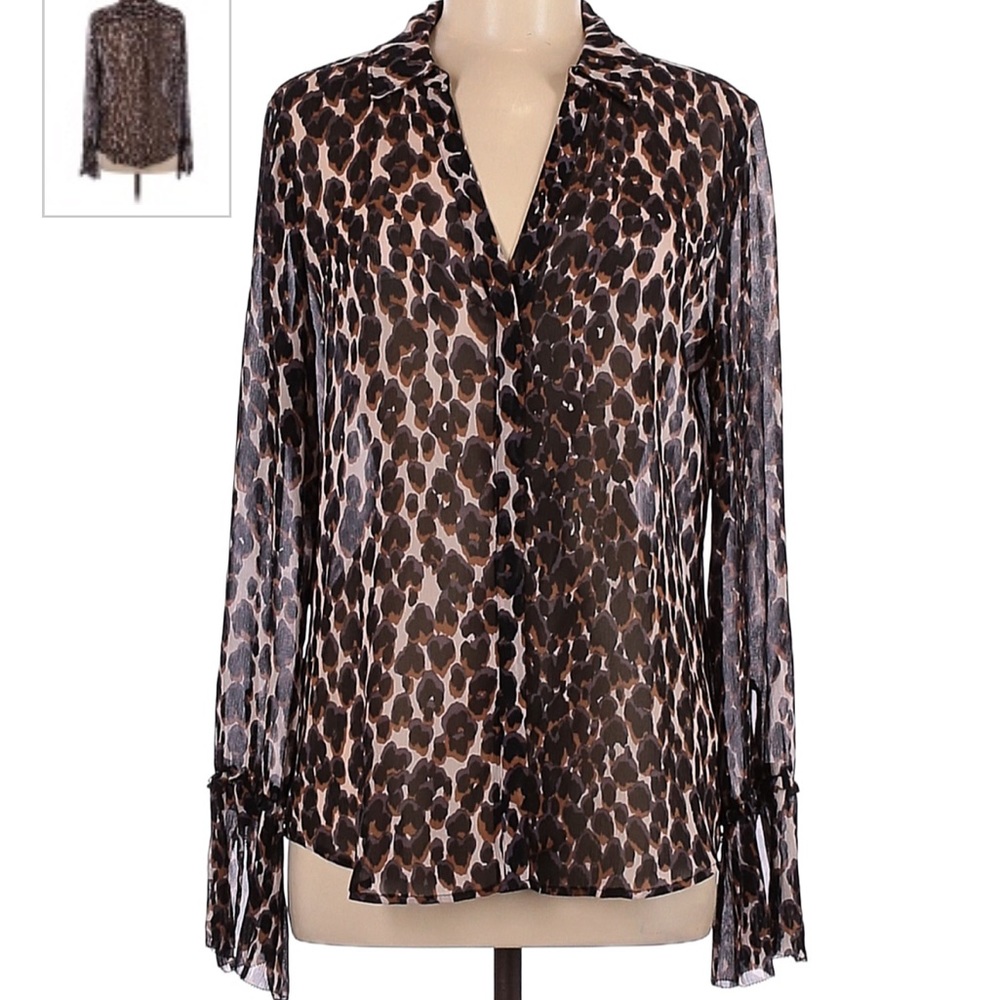 Paige silk leopard long sleeve blouse